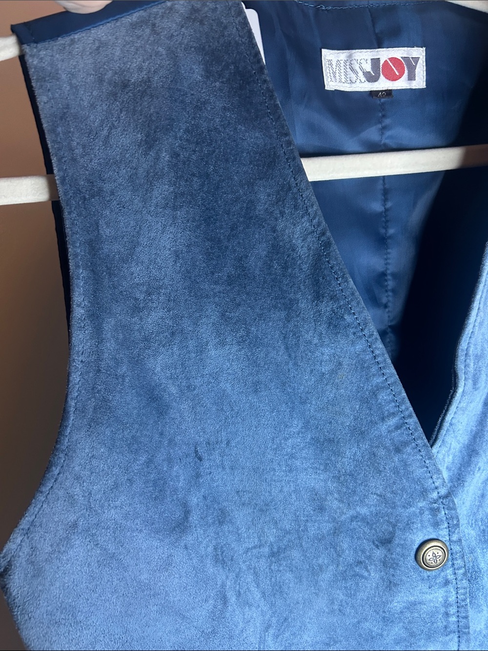 Vintage Miss Joy Blue Suede Leather Button Front Vest - Picture 10 of 10